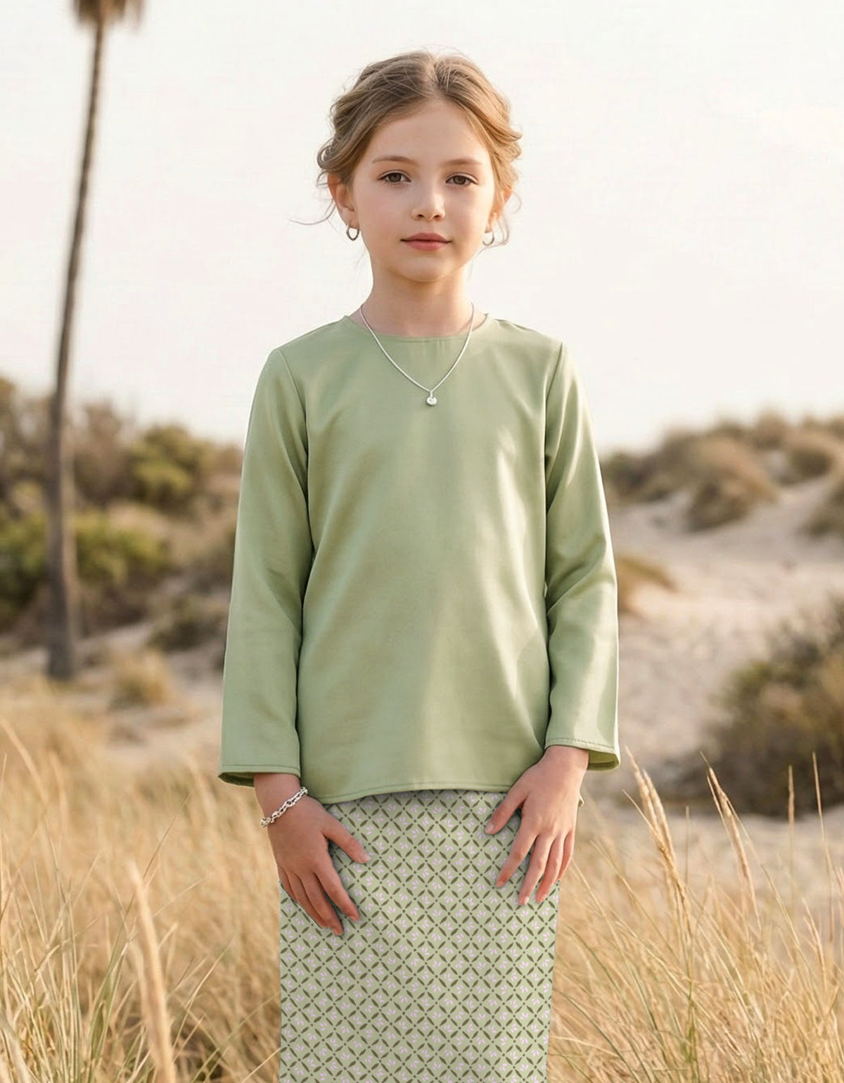 KIDS BAJU KURUNG KEDAH AYDA (SAGE GREEN)