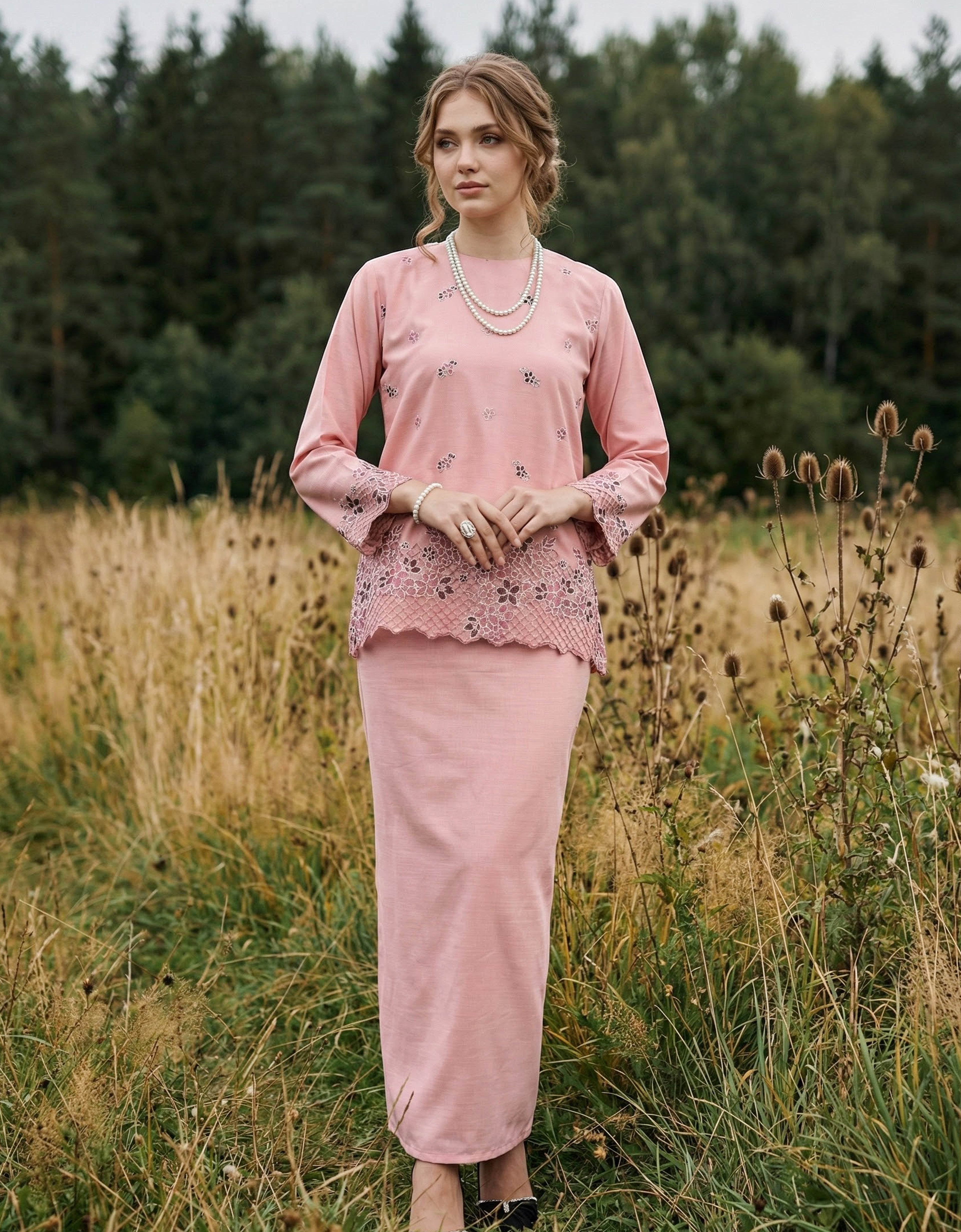 BAJU KURUNG KEDAH AVELINE (DUSTY PINK)